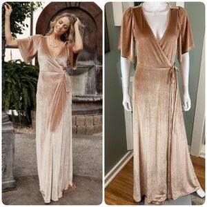 Baltic Born Velvet Wrap Maxi Dress Champagne Tan Large L